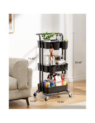 Carro Rodante Pipishell de 3 Niveles con Ruedas y Ganchos