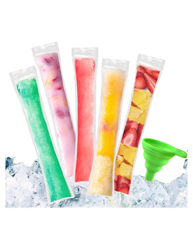100 Bolsas para Paletas JIELUO Sin BPA con Embudo 5x28cm