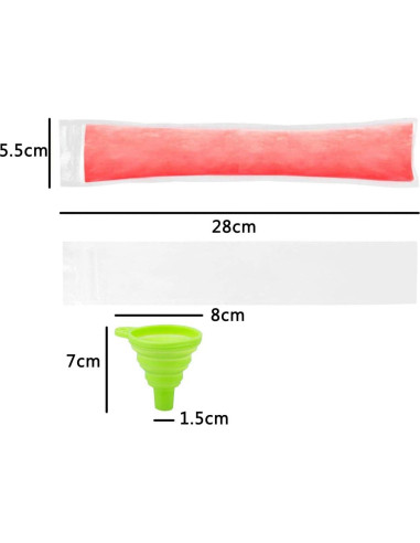 100 Bolsas para Paletas JIELUO Sin BPA con Embudo 5x28cm
