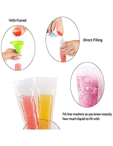 100 Bolsas para Paletas JIELUO Sin BPA con Embudo 5x28cm