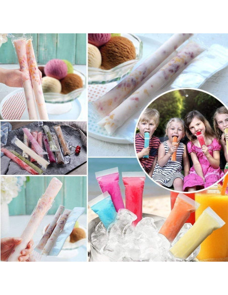100 Bolsas para Paletas JIELUO Sin BPA con Embudo 5x28cm