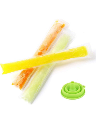 100 Bolsas para Paletas JIELUO Sin BPA con Embudo 5x28cm