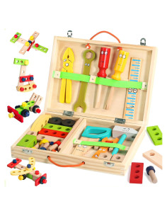 Juego de Herramientas de Madera TONZE para Niños 34 Piezas