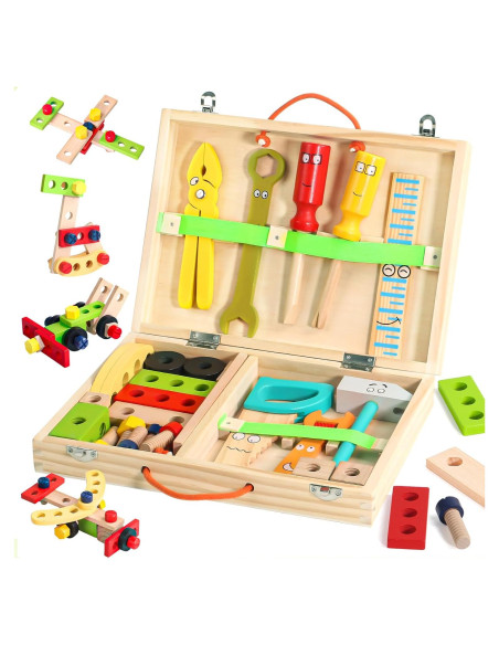Juego de Herramientas de Madera TONZE para Niños 34 Piezas