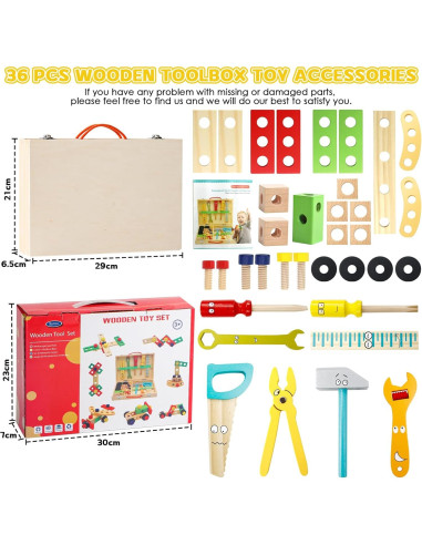 Juego de Herramientas de Madera TONZE para Niños 34 Piezas