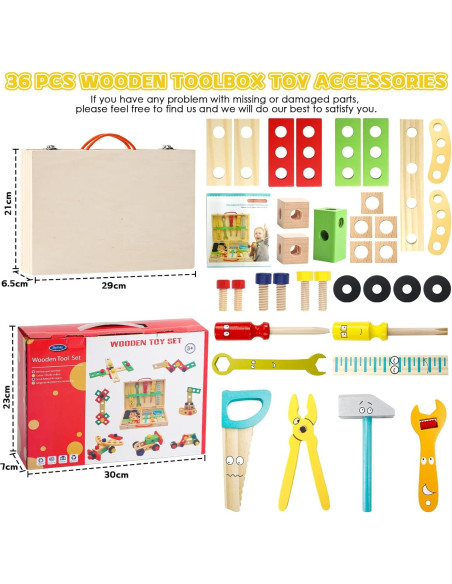 Juego de Herramientas de Madera TONZE para Niños 34 Piezas