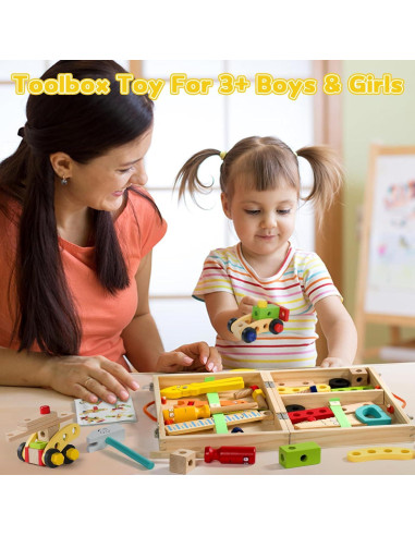 Juego de Herramientas de Madera TONZE para Niños 34 Piezas