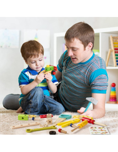 Juego de Herramientas de Madera TONZE para Niños 34 Piezas