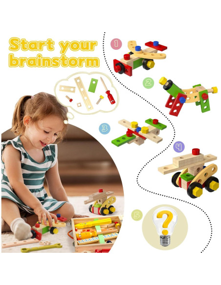 Juego de Herramientas de Madera TONZE para Niños 34 Piezas