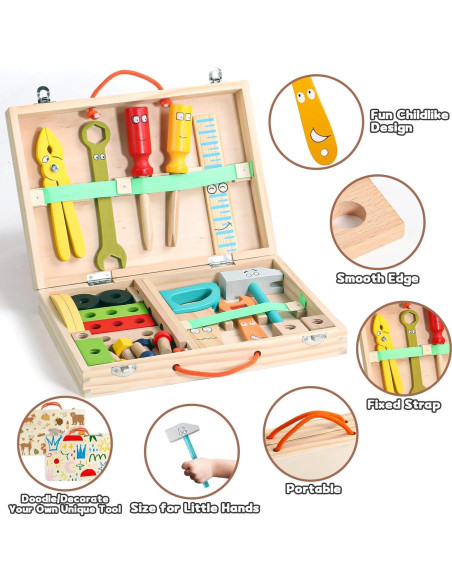 Juego de Herramientas de Madera TONZE para Niños 34 Piezas