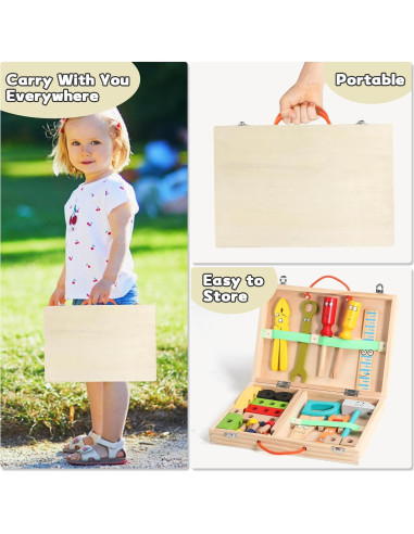 Juego de Herramientas de Madera TONZE para Niños 34 Piezas