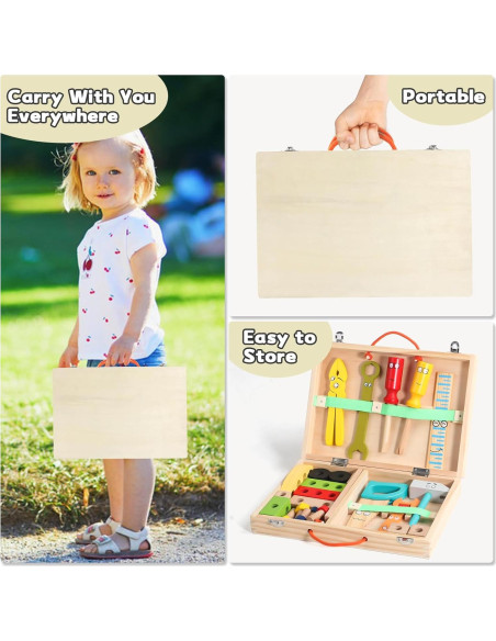 Juego de Herramientas de Madera TONZE para Niños 34 Piezas