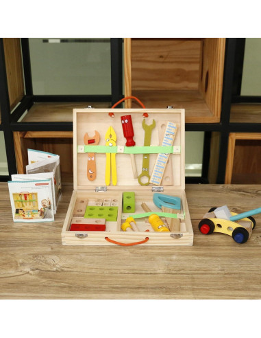 Juego de Herramientas de Madera TONZE para Niños 34 Piezas