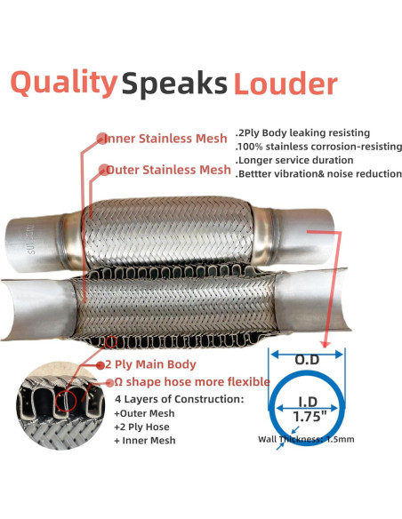 Tubo Flexible de Escape Suisson 15.24cm 100% Acero Inoxidable