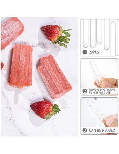 20 Palitos de Helado Acrílicos Reutilizables Tenalleys 11.5 cm