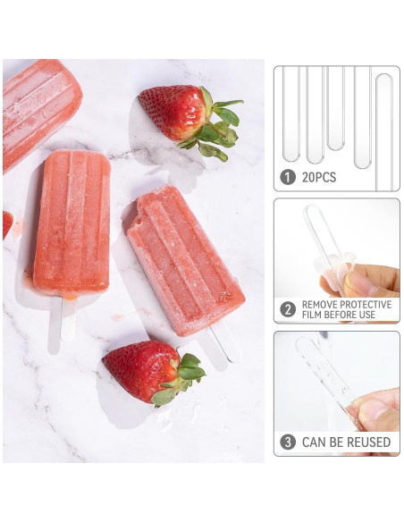 20 Palitos de Helado Acrílicos Reutilizables Tenalleys 11.5 cm