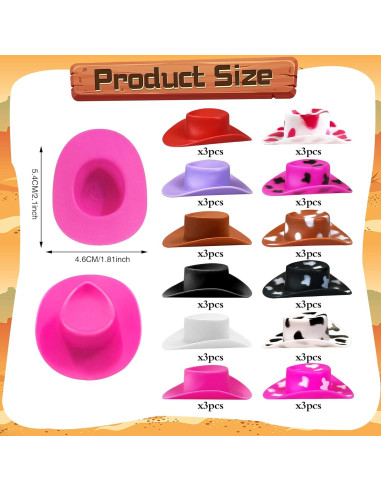 36 Sombreros Mini Vaqueros de Plástico para Decoración