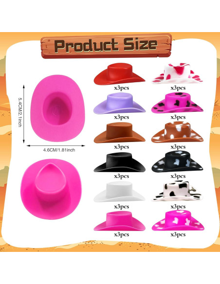 36 Sombreros Mini Vaqueros de Plástico para Decoración
