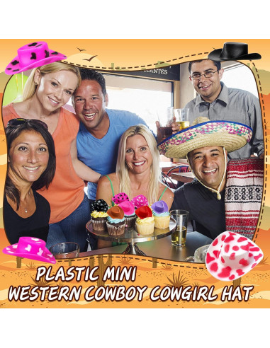36 Sombreros Mini Vaqueros de Plástico para Decoración
