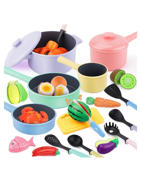 Juego de Cocina Infantil GILOBABY con Utensilios y Comida Rosa