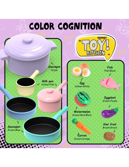 Juego de Cocina Infantil GILOBABY con Utensilios y Comida Rosa