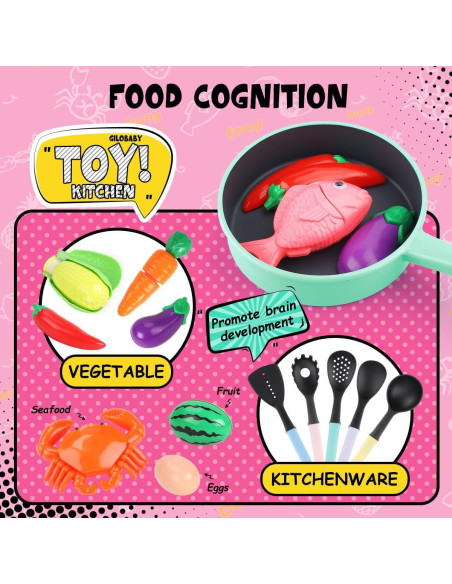 Juego de Cocina Infantil GILOBABY con Utensilios y Comida Rosa