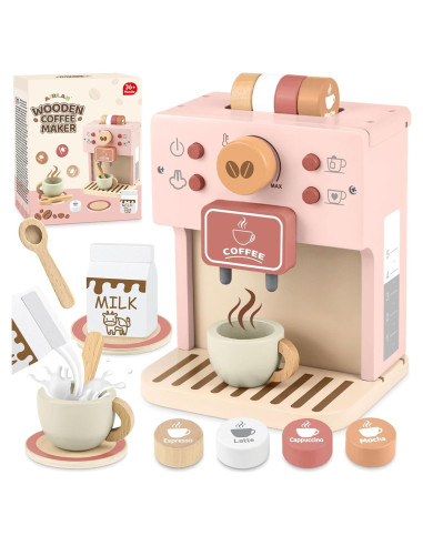 Juego de Café Airlab Rosa para Niños - Cafetera de Madera