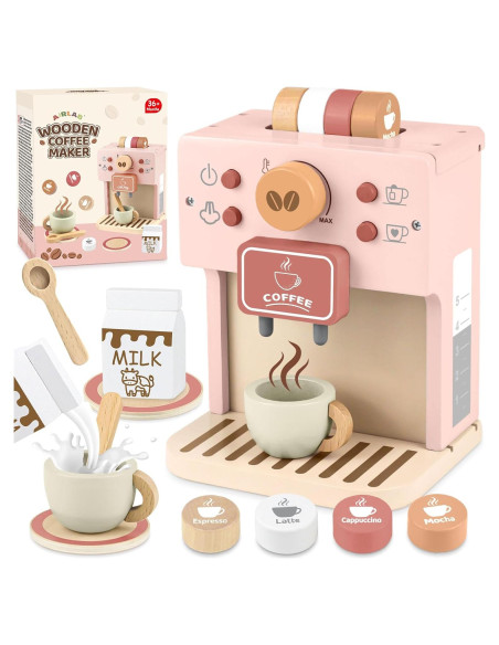 Juego de Café Airlab Rosa para Niños - Cafetera de Madera
