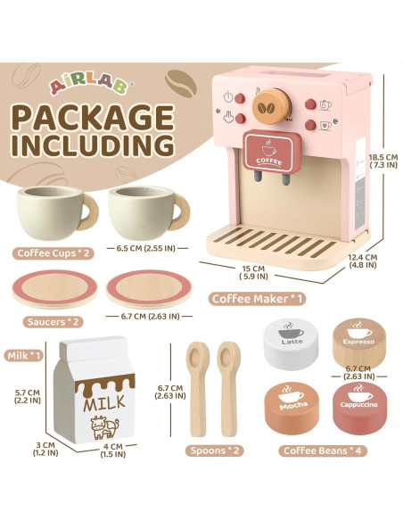 Juego de Café Airlab Rosa para Niños - Cafetera de Madera