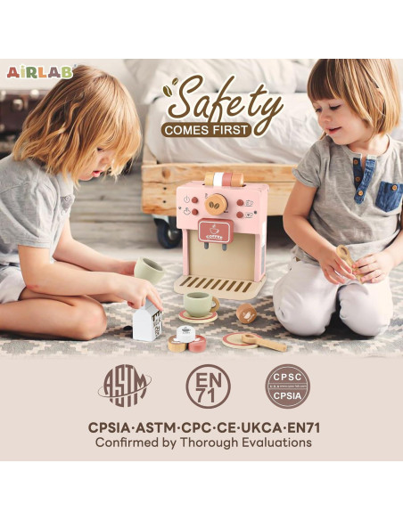 Juego de Café Airlab Rosa para Niños - Cafetera de Madera