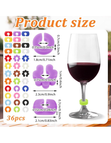 Marcadores de Copas de Vino InnoHHustle 36 Pcs Silicona Coloridos