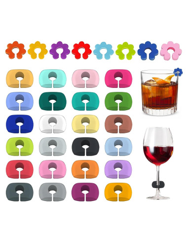 32 Marcadores de Vino de Silicona Reutilizables para Copas