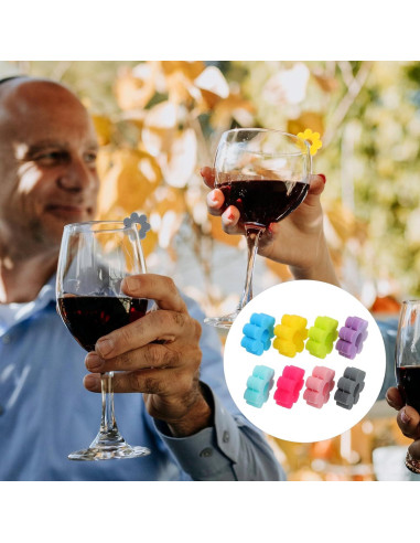 Marcadores de Copas de Vino Luxshiny 8 Piezas Silicona Flor
