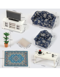Mueble Miniatura Casa de Muñecas SAMCAMI 1:12 Azul 16 Accesorios 2