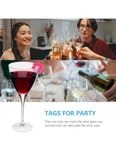 Marcadores de Copas de Vino Luxshiny 8 Piezas Silicona Flor