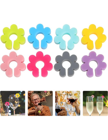 Marcadores de Copas de Vino Luxshiny 8 Piezas Silicona Flor