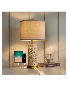 Lámpara de Mesa Táctil OYEARS Dimmable 22'' con USB A+C