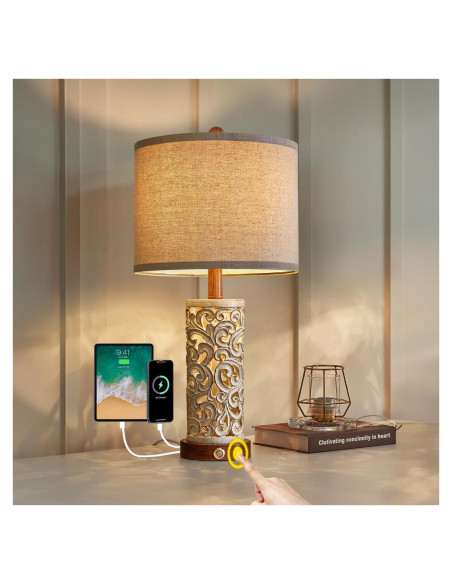 Lámpara de Mesa Táctil OYEARS Dimmable 22'' con USB A+C