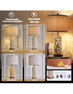 Lámpara de Mesa Táctil OYEARS Dimmable 22'' con USB A+C 2