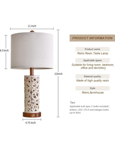 Lámpara de Mesa Táctil OYEARS Dimmable 22'' con USB A+C