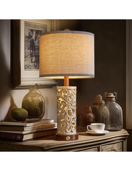 Lámpara de Mesa Táctil OYEARS Dimmable 22'' con USB A+C