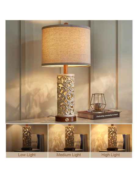 Lámpara de Mesa Táctil OYEARS Dimmable 22'' con USB A+C