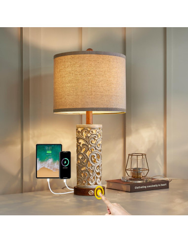 Lámpara de Mesa Táctil OYEARS Dimmable 22'' con USB A+C