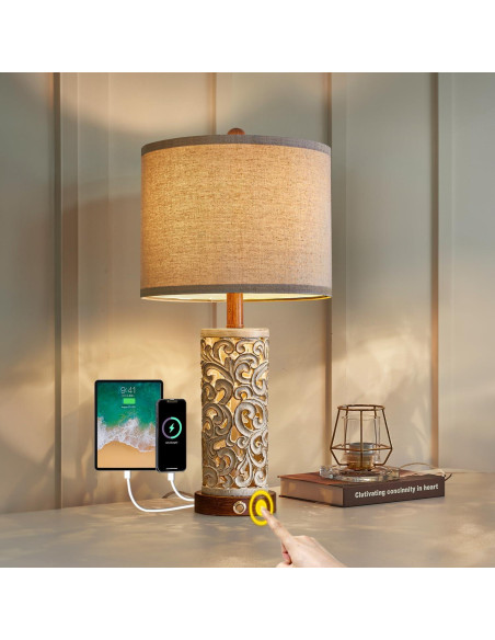 Lámpara de Mesa Táctil OYEARS Dimmable 22'' con USB A+C