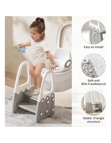 Escalera de Dos Pasos Joylico para Niños - Antideslizante Gris