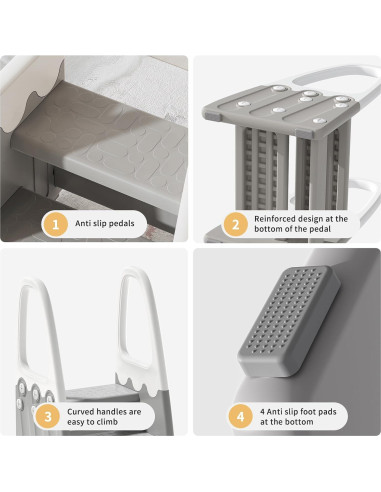 Escalera de Dos Pasos Joylico para Niños - Antideslizante Gris
