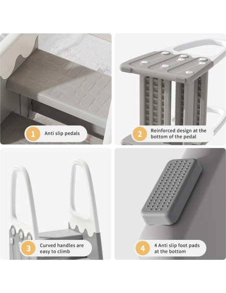 Escalera de Dos Pasos Joylico para Niños - Antideslizante Gris