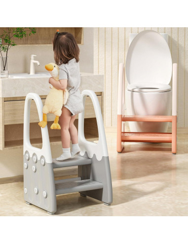 Escalera de Dos Pasos Joylico para Niños - Antideslizante Gris