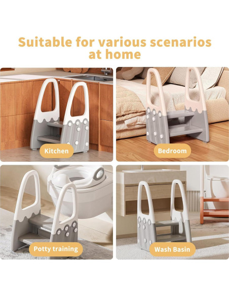 Escalera de Dos Pasos Joylico para Niños - Antideslizante Gris