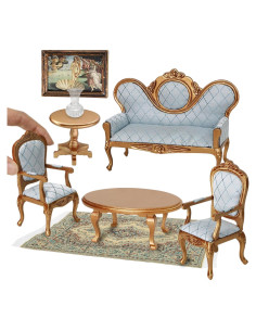Conjunto de Muebles para Casa de Muñecas iLAND 8 Piezas Oro y Azul